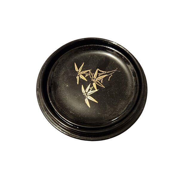 Vintage Japanese Lacquerware Coaster Set With Bamboo & Mother of Pearl Inlay - Picture 5 of 9